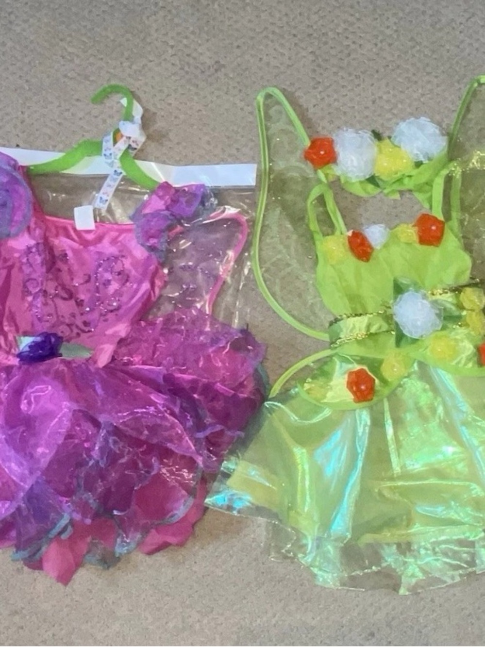 Lot Of 2 Toddler Girls Green & Pink Fairy Costumes w/wings Size 3T New
